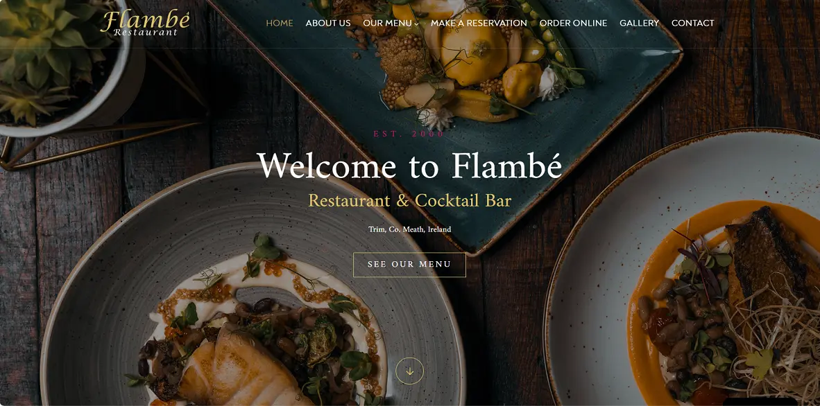 Flambe Restaurant Trim website design