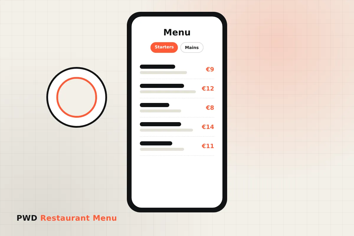 PWD Restaurant Menu plugin: online menu on a phone